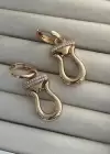 Altın Renk Taş Detaylı Çelik Xupıng Küpe (Çift)