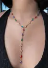 Altın Renk Taş Detaylı Çelik Y Kolye