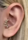 Altın Renk Taş Detaylı Cerrahi Çelik Tragus/Kıkırdak Küpe/Piercing (Tek)