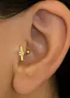 Altın Renk Taş Detaylı Cerrahi Çelik Tragus/Kıkırdak Küpe/Piercing (Tek)