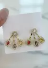 Altın Renk Taş Detaylı Çoklu Görünümlü Küpe (Çift)