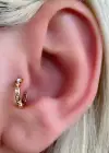 Altın Renk Taş Detaylı Halka Çelik Tragus/Kıkırdak Küpe/Piercing (Tek)