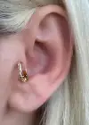 Altın Renk Taş Detaylı Halka Çelik Tragus/Kıkırdak Küpe/Piercing (Tek)
