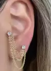 Altın Renk Taş Detaylı İkili Cerrahi Çelik Piercing
