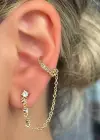 Altın Renk Taş Detaylı İkili Ear Cuff Küpe Set