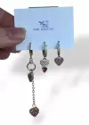 Altın Renk Taş Detaylı Kalp Figürlü Taş Detaylı 6lı YSX Küpe Set