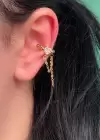 Altın Renk Taş Detaylı Kalpli Çelik Ear Cuff (Tek)