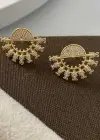 Altın Renk Taş Detaylı Küpe (Çift)