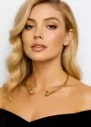 Altın Renk Taş Detaylı Metal Choker Kolye
