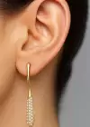 Altın Renk Taş Detaylı Metal Küpe (Çift)