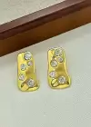 Altın Renk Taş Detaylı Metal Küpe (Çift)
