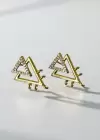 Altın Renk Taş Detaylı Metal Küpe (Çift)