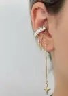 Altın Renk Taş Detaylı Sallantılı 14K Altın Kaplama TX Ear Cuff (Tek)