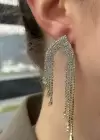Altın Renk Taş Detaylı Sallantılı Abiye Küpe (Çift)