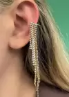 Altın Renk Taş Detaylı Sallantılı Ear Cuff (Tek)