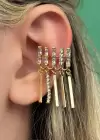 Altın Renk Taş Detaylı Sallantılı Ear Cuff (Tek)