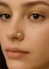 Altın Renk Taş Detaylı Sıkıştırmalı Deliksiz Cerrahi Çelik Hızma Piercing (Tek)