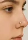 Altın Renk Taş Detaylı Sıkıştırmalı Deliksiz Cerrahi Çelik Hızma Piercing (Tek)
