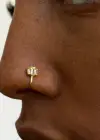 Altın Renk Taş Detaylı Sıkıştırmalı Deliksiz Hızma Piercing (Tek)