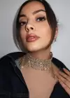 Altın Renk Taş Detaylı Tasarım Choker Kolye