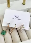 Altın Renk Taş Detaylı VİP 3lü YSX Küpe Set