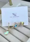 Altın Renk Taş Detaylı VİP 3lü YSX Küpe Set