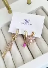 Altın Renk Taş Detaylı VİP 3lü YSX Küpe Set