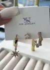 Altın Renk Taş Detaylı VİP 3lü YSX Küpe Set
