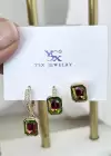 Altın Renk Taş Detaylı VİP 3lü YSX Küpe Set