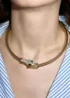 Altın Renk Taş Detaylı Yılan Figürlü Choker Kolye