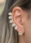 Altın Renk Taş Detaylı14K Altın Kaplama TX Ear Cuff Ve Küpe Set(Tek)