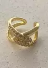 Altın Renk Taşlı Çelik Ear Cuff Küpe (Tek)