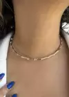 Altın Renk Taşlı Choker Kolye