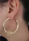 Altın Renk Top Detaylı Halka Küpe (Çift)