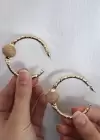 Altın Renk Top Detaylı Halka Küpe (Çift)