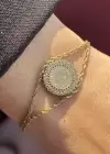 Altın Renk Tuğra Detaylı Çelik Bileklik