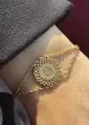 Altın Renk Tuğra Detaylı Çelik Bileklik