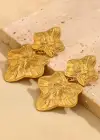 Altın Renk Yaprak Figürlü Çelik Küpe (Çift)