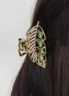 Altın Renk Yaprak Figürlü Taş Detaylı Mini Metal Mandal Toka