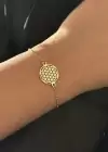 Altın Renk Yaşam Çiçeği Figürlü Çelik Bileklik