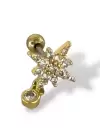 Altın Renk Yıldız Detaylı Taşlı Çelik Tragus/Kıkırdak Küpe/Piercing (Tek)