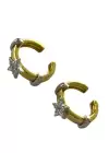 Altın Renk Yıldız Detaylı Taşlı Ear Cuff Küpe (Çift)