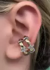 Altın Renk Yıldız Detaylı Taşlı Ear Cuff Küpe (Çift)