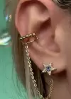 Altın Renk Yıldız Figürlü İkili Ear Cuff Küpe Set