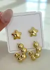 Altın Renk Yıldız Figürlü Küpe Set