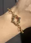 Altın Renk Yıldız Figürlü Renkli Taş Detaylı Çelik Bileklik