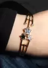 Altın Renk Yıldız Figürlü Taş Detaylı Çelik Kelepçe Bileklik