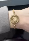 Altın Renk Yonca Figürlü Çelik Bileklik