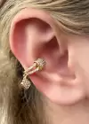 Altın Renk Yonca Figürlü Çelik Ear Cuff Küpe (Tek)