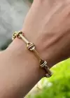 Altın Renk Zincir Detaylı Çelik Bileklik